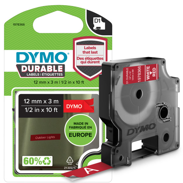 DYMO TRAKA DURABLE 12MM x 3M BELA/CRVENA