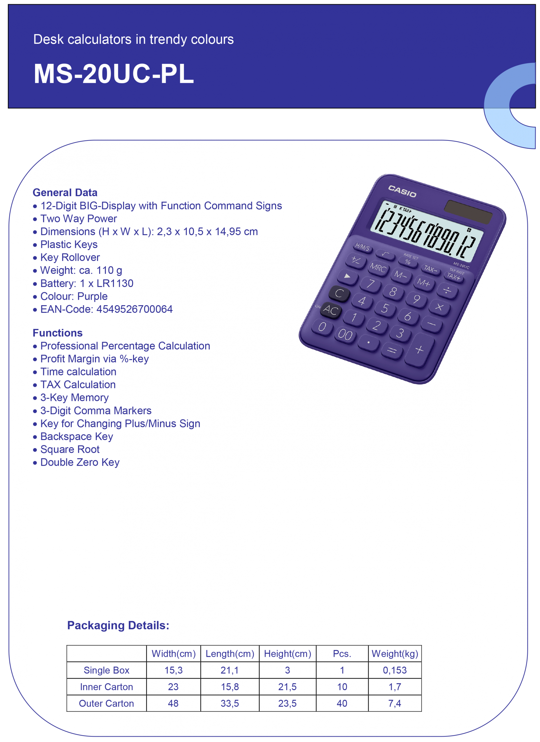 CASIO KALKULATOR MX 8 B - Слика 5