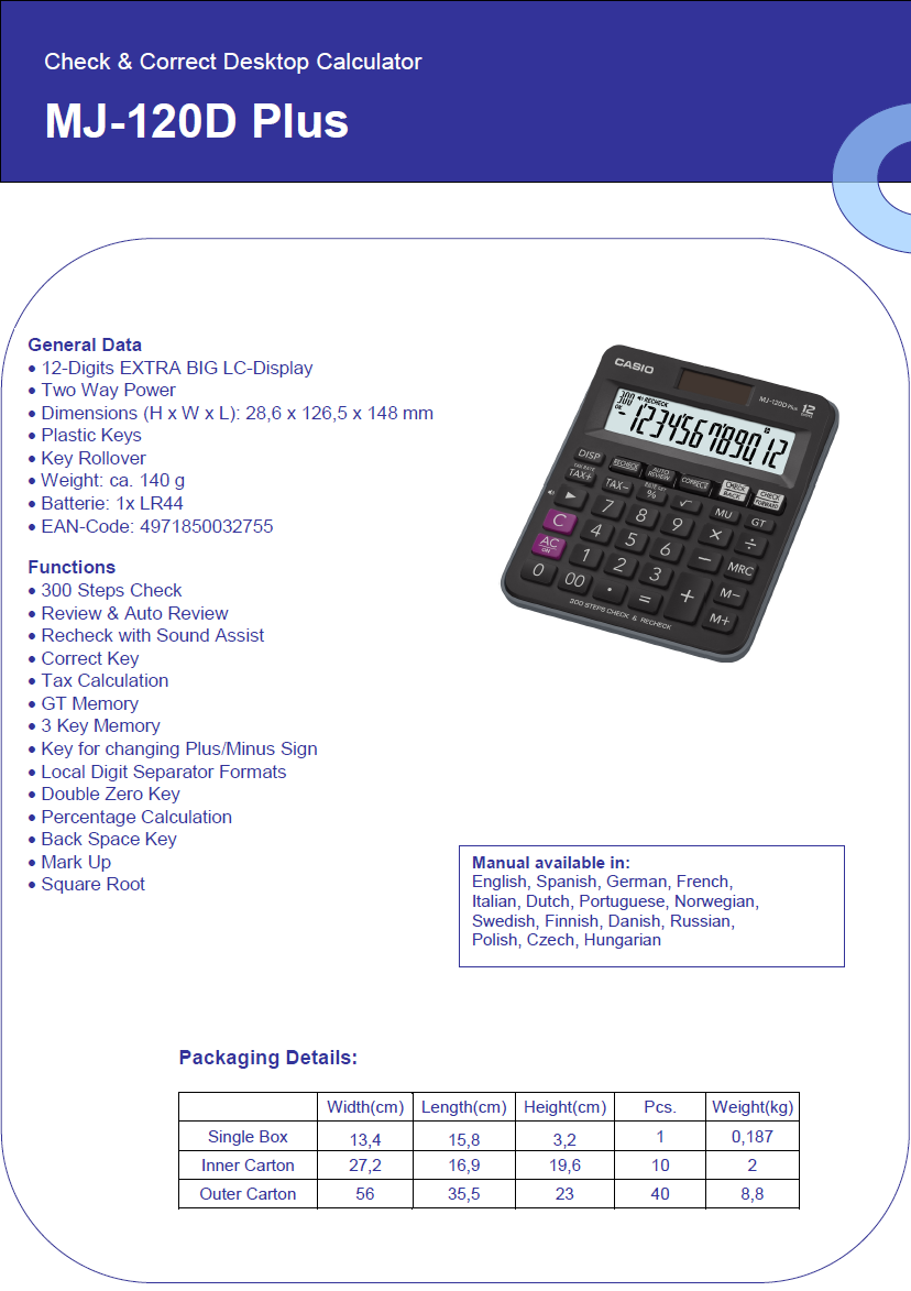 CASIO KALKULATOR MJ 120 D - Слика 2