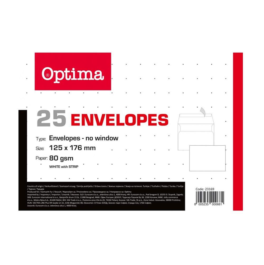 OPTIMA koverte 12x18 bez prozora 25 kom.